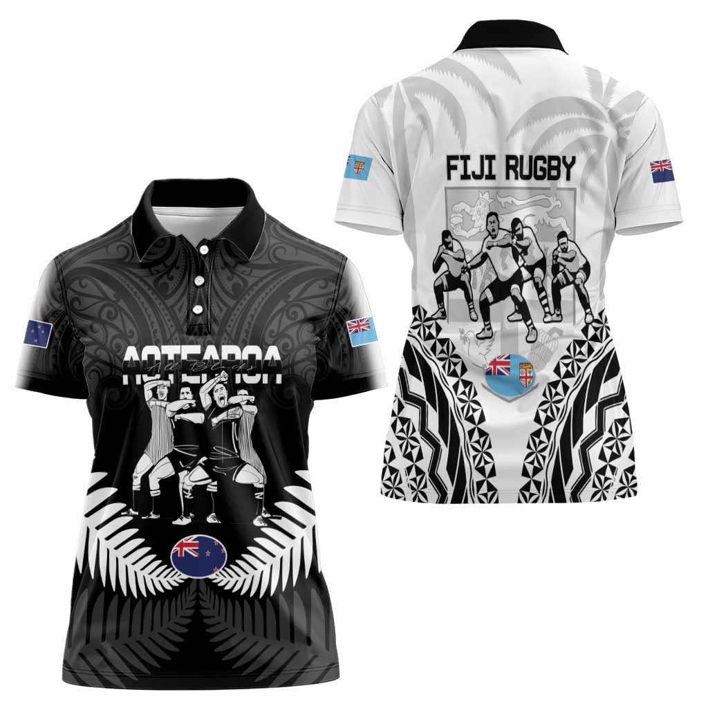 New Zealand And Fiji Tapa Rugby Women Polo Shirt Haka Dance Mix Cibi Dance Together - Vibe Hoodie Shop