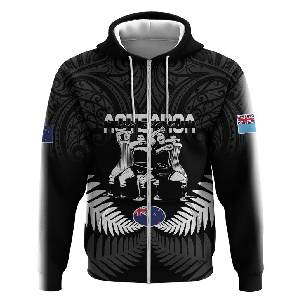 New Zealand And Fiji Tapa Rugby Zip Hoodie Haka Dance Mix Cibi Dance Together - Vibe Hoodie Shop
