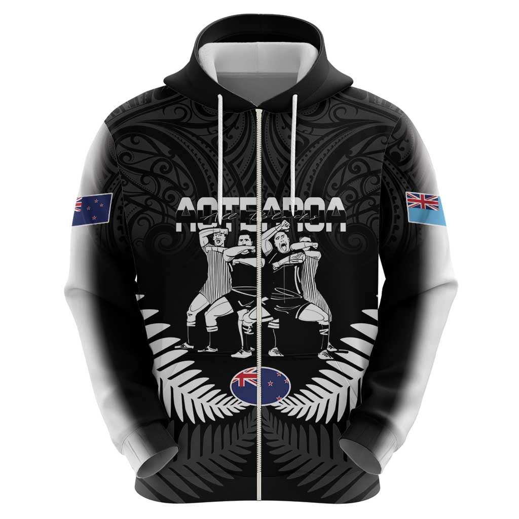 New Zealand And Fiji Tapa Rugby Zip Hoodie Haka Dance Mix Cibi Dance Together - Vibe Hoodie Shop