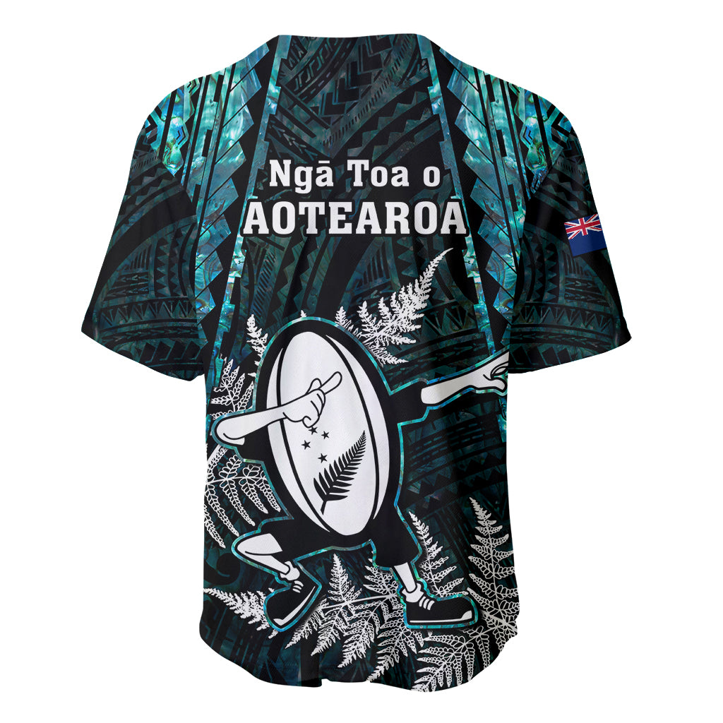 New Zealand Silver Fern Rugby Baseball Jersey Aotearoa All Black Dabbing Ball With Maori Paua Shell - Vibe Hoodie Shop