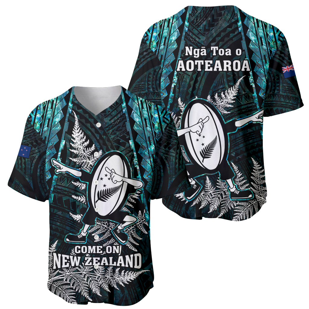 New Zealand Silver Fern Rugby Baseball Jersey Aotearoa All Black Dabbing Ball With Maori Paua Shell - Vibe Hoodie Shop