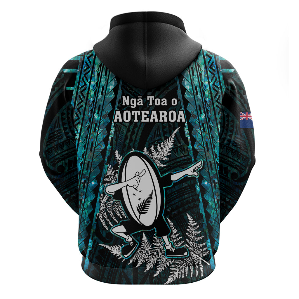 New Zealand Silver Fern Rugby Hoodie Aotearoa All Black Dabbing Ball With Maori Paua Shell - Vibe Hoodie Shop
