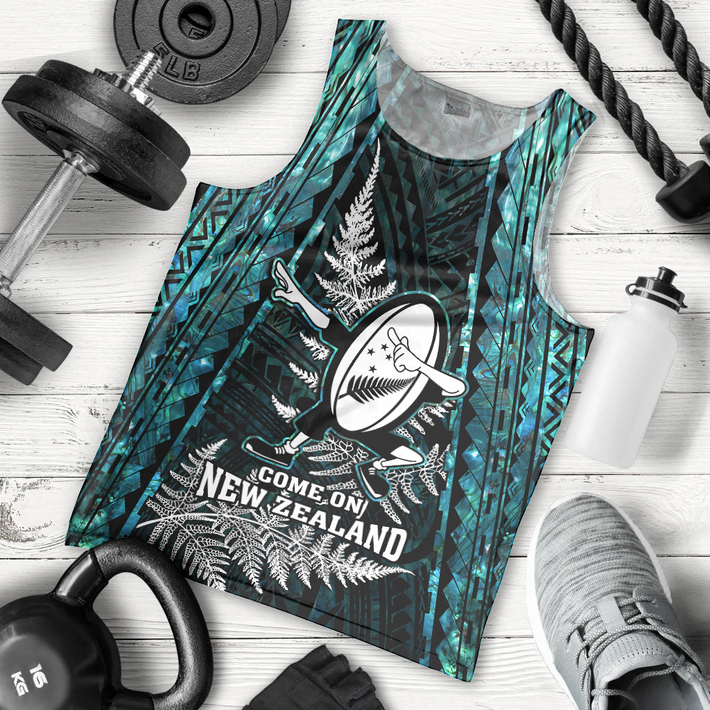 New Zealand Silver Fern Rugby Men Tank Top Aotearoa All Black Dabbing Ball With Maori Paua Shell - Vibe Hoodie Shop