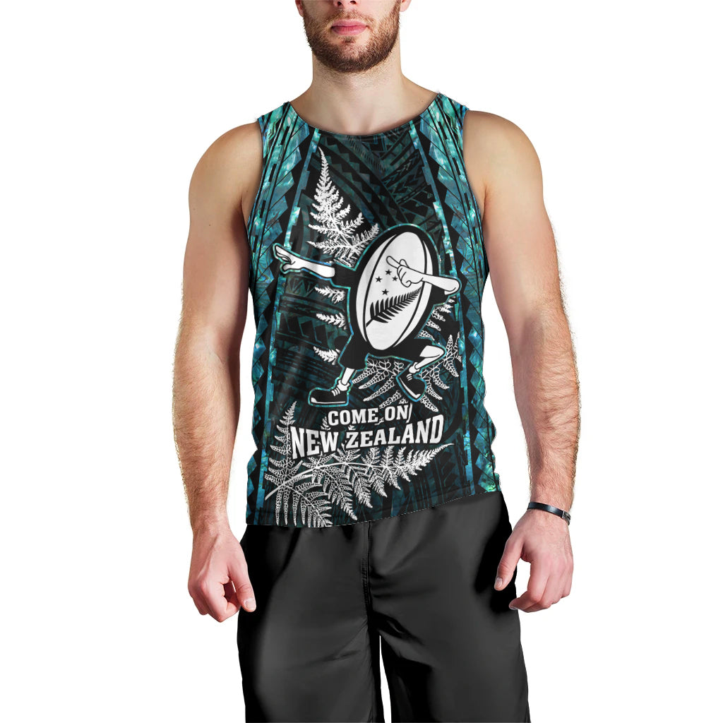 New Zealand Silver Fern Rugby Men Tank Top Aotearoa All Black Dabbing Ball With Maori Paua Shell - Vibe Hoodie Shop