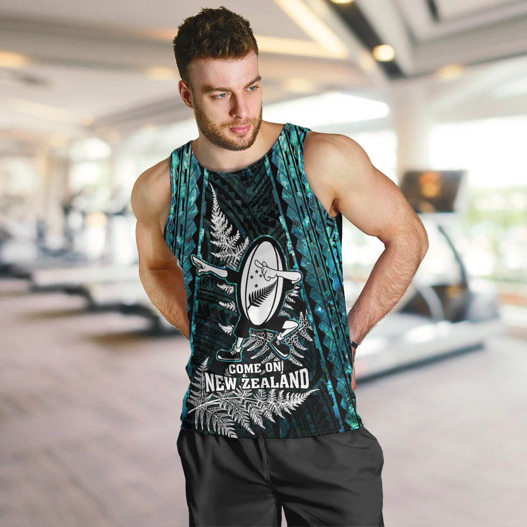 New Zealand Silver Fern Rugby Men Tank Top Aotearoa All Black Dabbing Ball With Maori Paua Shell - Vibe Hoodie Shop
