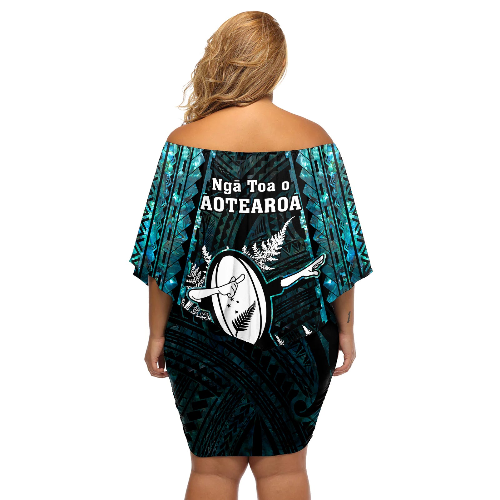 new-zealand-silver-fern-rugby-off-shoulder-short-dress-aotearoa-all-black-dabbing-ball-with-maori-paua-shell