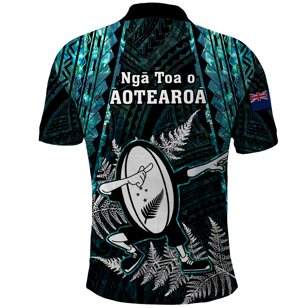 New Zealand Silver Fern Rugby Polo Shirt Aotearoa All Black Dabbing Ball With Maori Paua Shell - Vibe Hoodie Shop