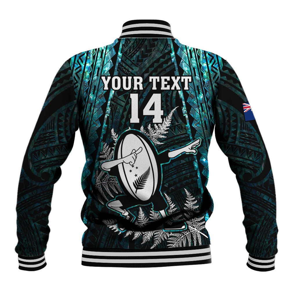 Custom New Zealand Silver Fern Rugby Baseball Jacket Aotearoa All Black Dabbing Ball With Maori Paua Shell - Vibe Hoodie Shop