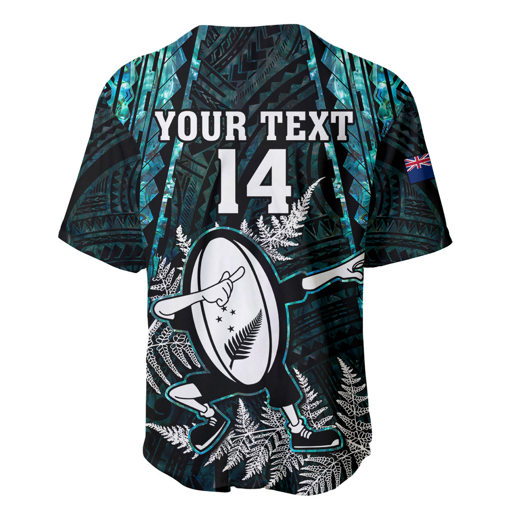 Custom New Zealand Silver Fern Rugby Baseball Jersey Aotearoa All Black Dabbing Ball With Maori Paua Shell - Vibe Hoodie Shop