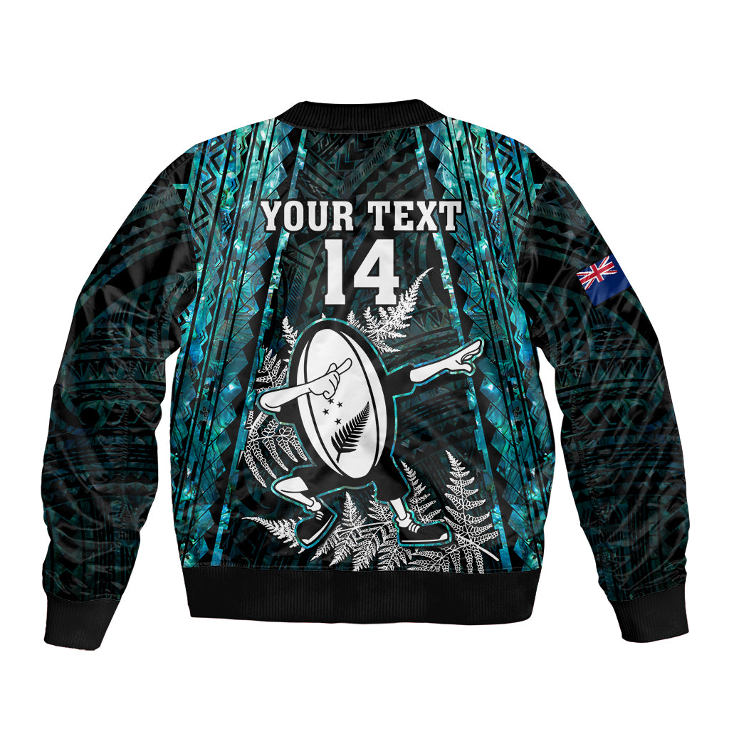 Custom New Zealand Silver Fern Rugby Bomber Jacket Aotearoa All Black Dabbing Ball With Maori Paua Shell - Vibe Hoodie Shop