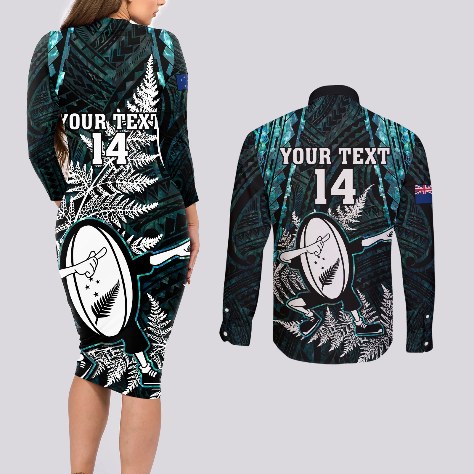 custom-new-zealand-silver-fern-rugby-couples-matching-long-sleeve-bodycon-dress-and-long-sleeve-button-shirts-aotearoa-all-black-dabbing-ball-with-maori-paua-shell