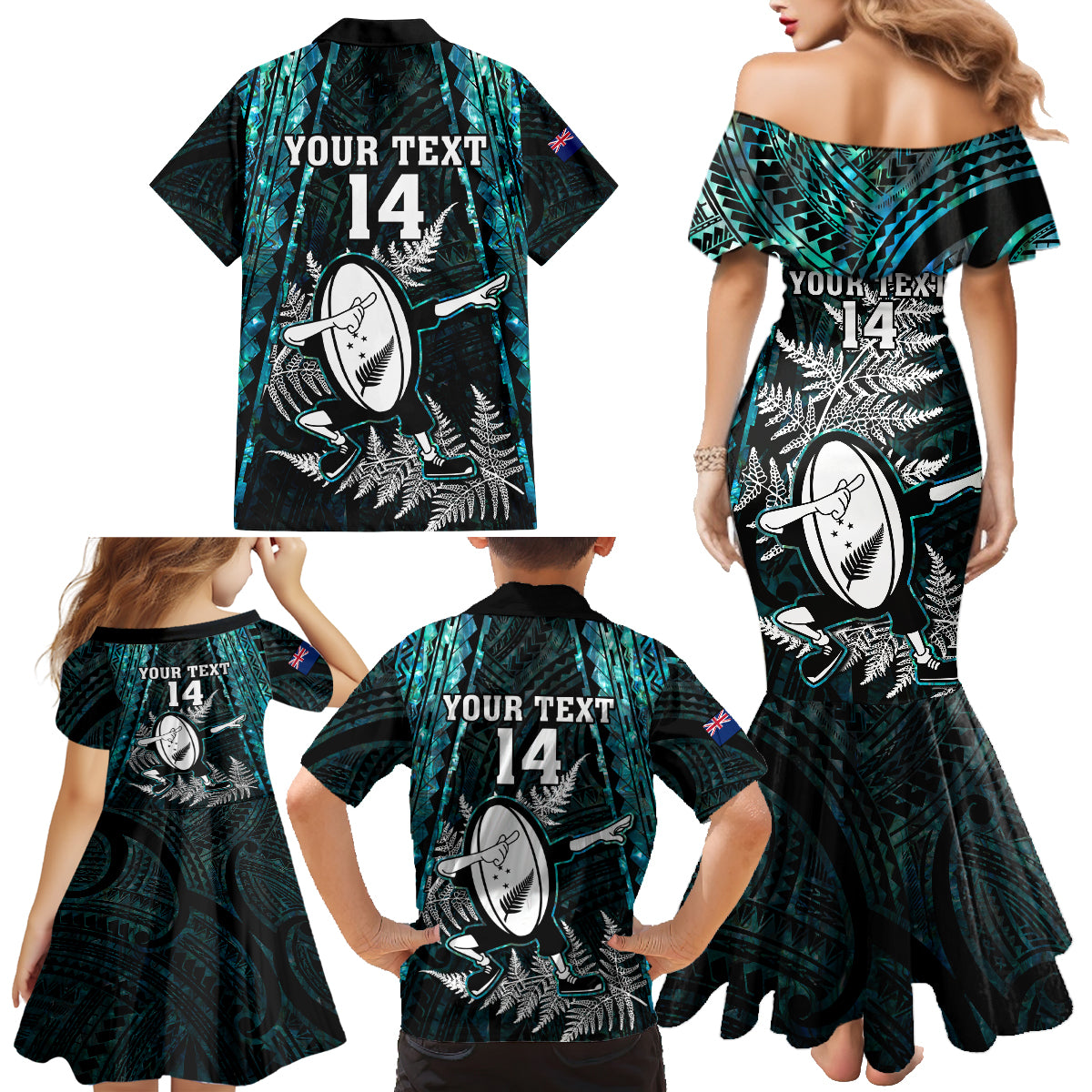 custom-new-zealand-silver-fern-rugby-family-matching-mermaid-dress-and-hawaiian-shirt-aotearoa-all-black-dabbing-ball-with-maori-paua-shell