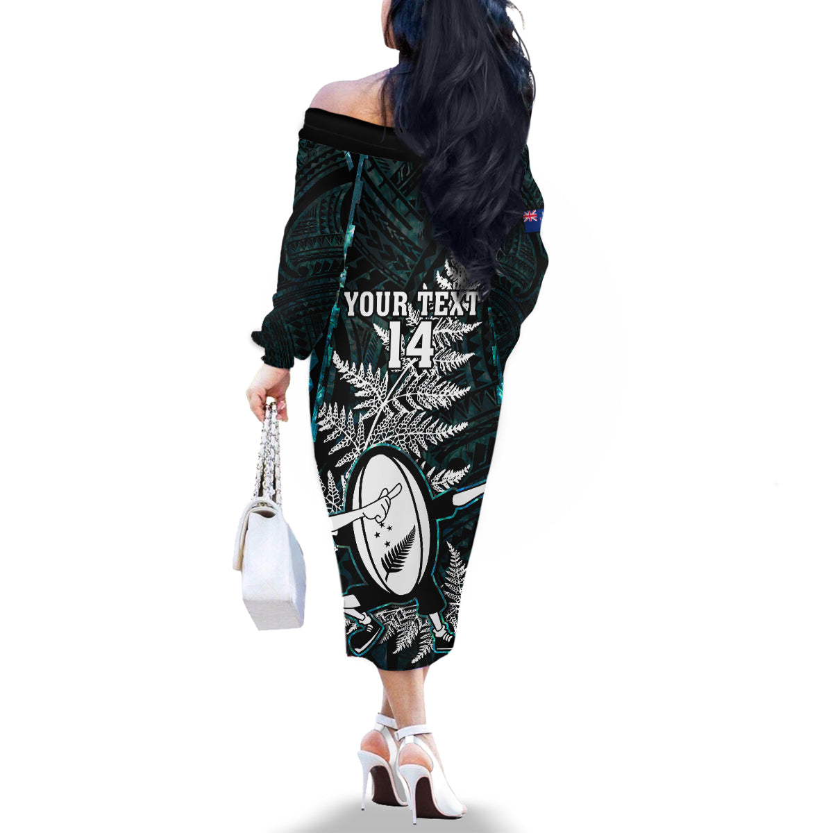 custom-new-zealand-silver-fern-rugby-family-matching-off-shoulder-long-sleeve-dress-and-hawaiian-shirt-aotearoa-all-black-dabbing-ball-with-maori-paua-shell