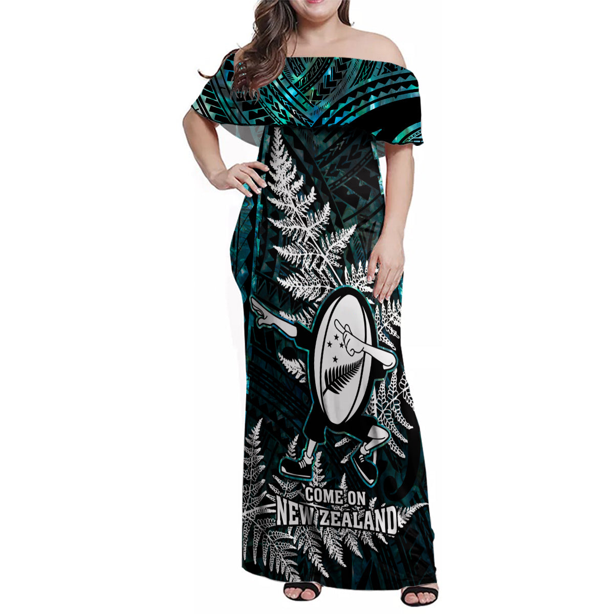 custom-new-zealand-silver-fern-rugby-family-matching-off-shoulder-maxi-dress-and-hawaiian-shirt-aotearoa-all-black-dabbing-ball-with-maori-paua-shell