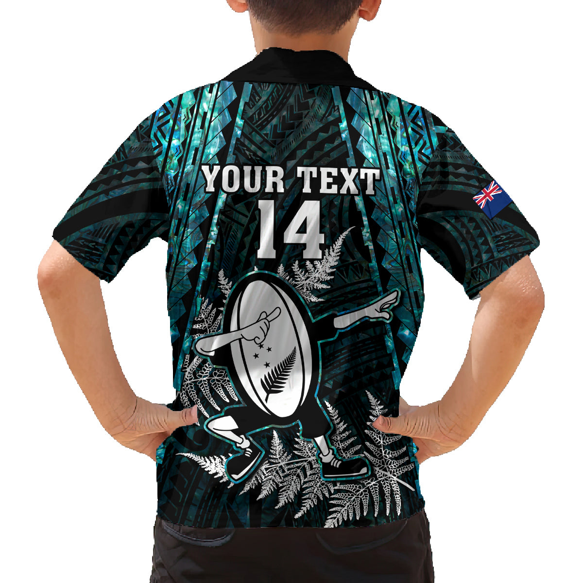 custom-new-zealand-silver-fern-rugby-family-matching-off-shoulder-short-dress-and-hawaiian-shirt-aotearoa-all-black-dabbing-ball-with-maori-paua-shell