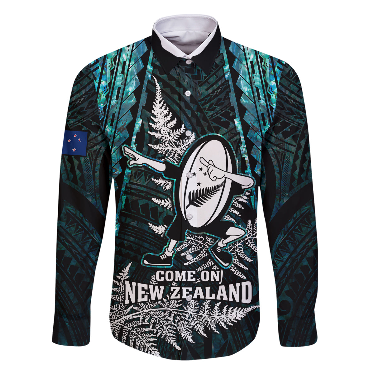 custom-new-zealand-silver-fern-rugby-family-matching-off-shoulder-short-dress-and-hawaiian-shirt-aotearoa-all-black-dabbing-ball-with-maori-paua-shell