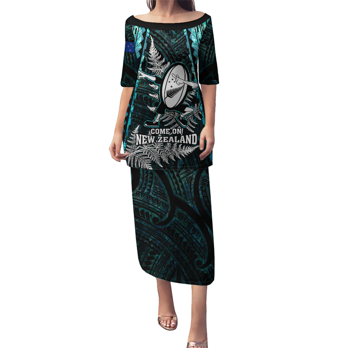 custom-new-zealand-silver-fern-rugby-family-matching-puletasi-dress-and-hawaiian-shirt-aotearoa-all-black-dabbing-ball-with-maori-paua-shell