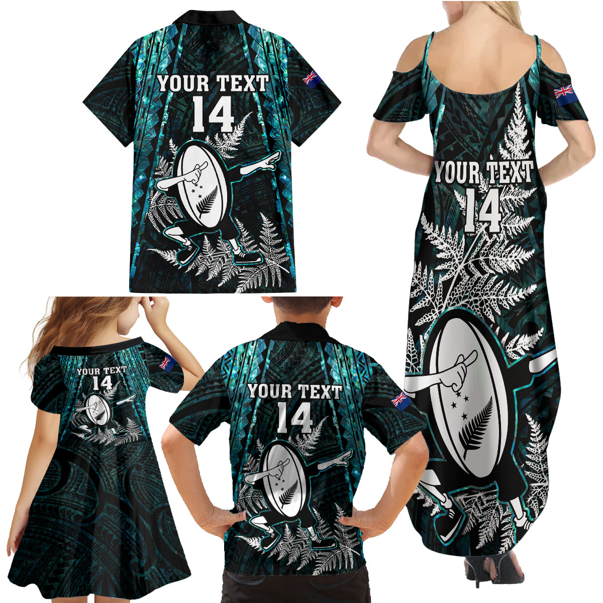 custom-new-zealand-silver-fern-rugby-family-matching-summer-maxi-dress-and-hawaiian-shirt-aotearoa-all-black-dabbing-ball-with-maori-paua-shell