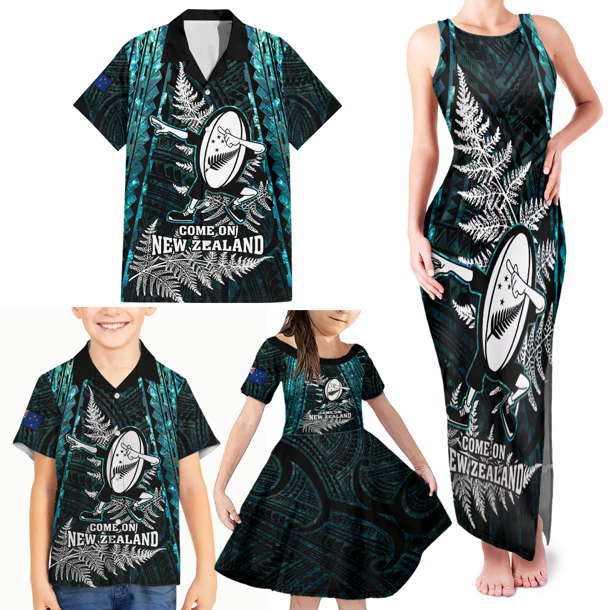 custom-new-zealand-silver-fern-rugby-family-matching-tank-maxi-dress-and-hawaiian-shirt-aotearoa-all-black-dabbing-ball-with-maori-paua-shell