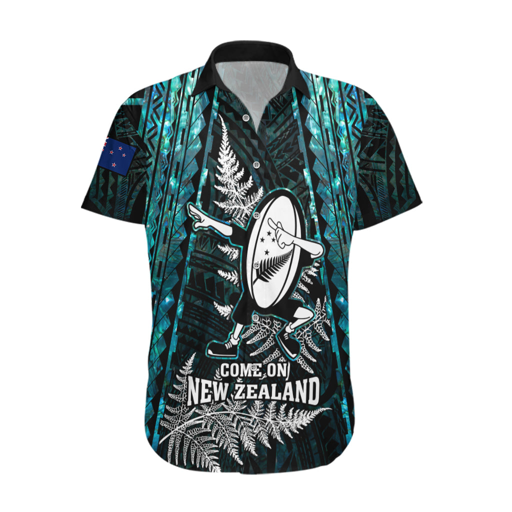 Custom New Zealand Silver Fern Rugby Hawaiian Shirt Aotearoa All Black Dabbing Ball With Maori Paua Shell - Vibe Hoodie Shop