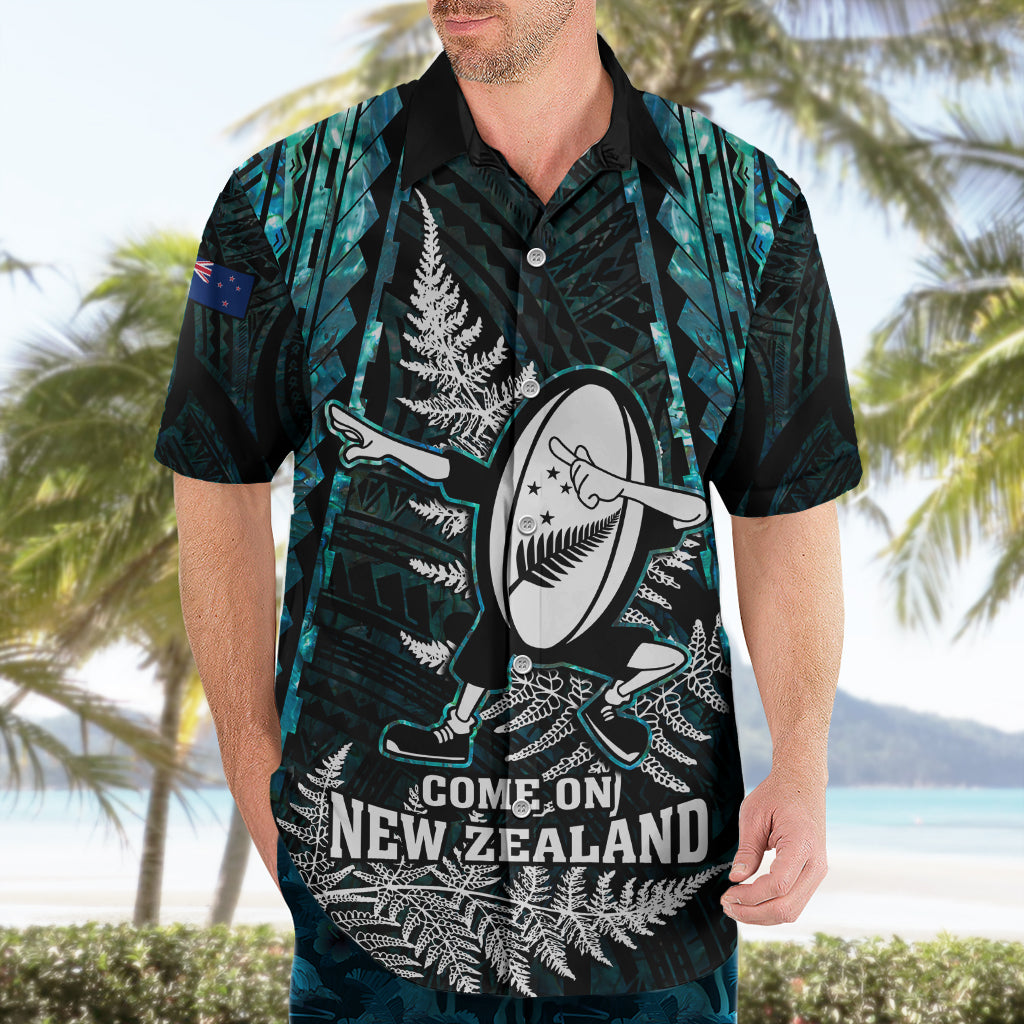 Custom New Zealand Silver Fern Rugby Hawaiian Shirt Aotearoa All Black Dabbing Ball With Maori Paua Shell - Vibe Hoodie Shop