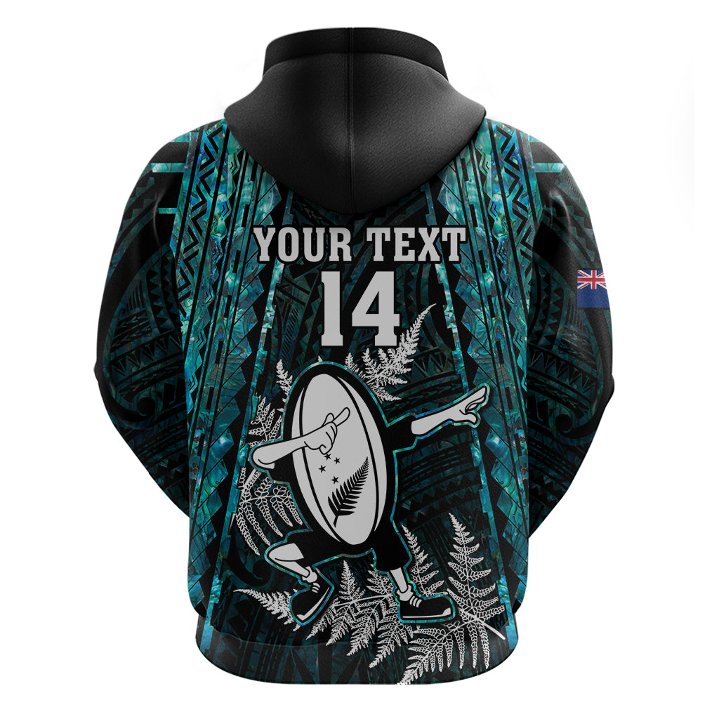 Custom New Zealand Silver Fern Rugby Hoodie Aotearoa All Black Dabbing Ball With Maori Paua Shell - Vibe Hoodie Shop