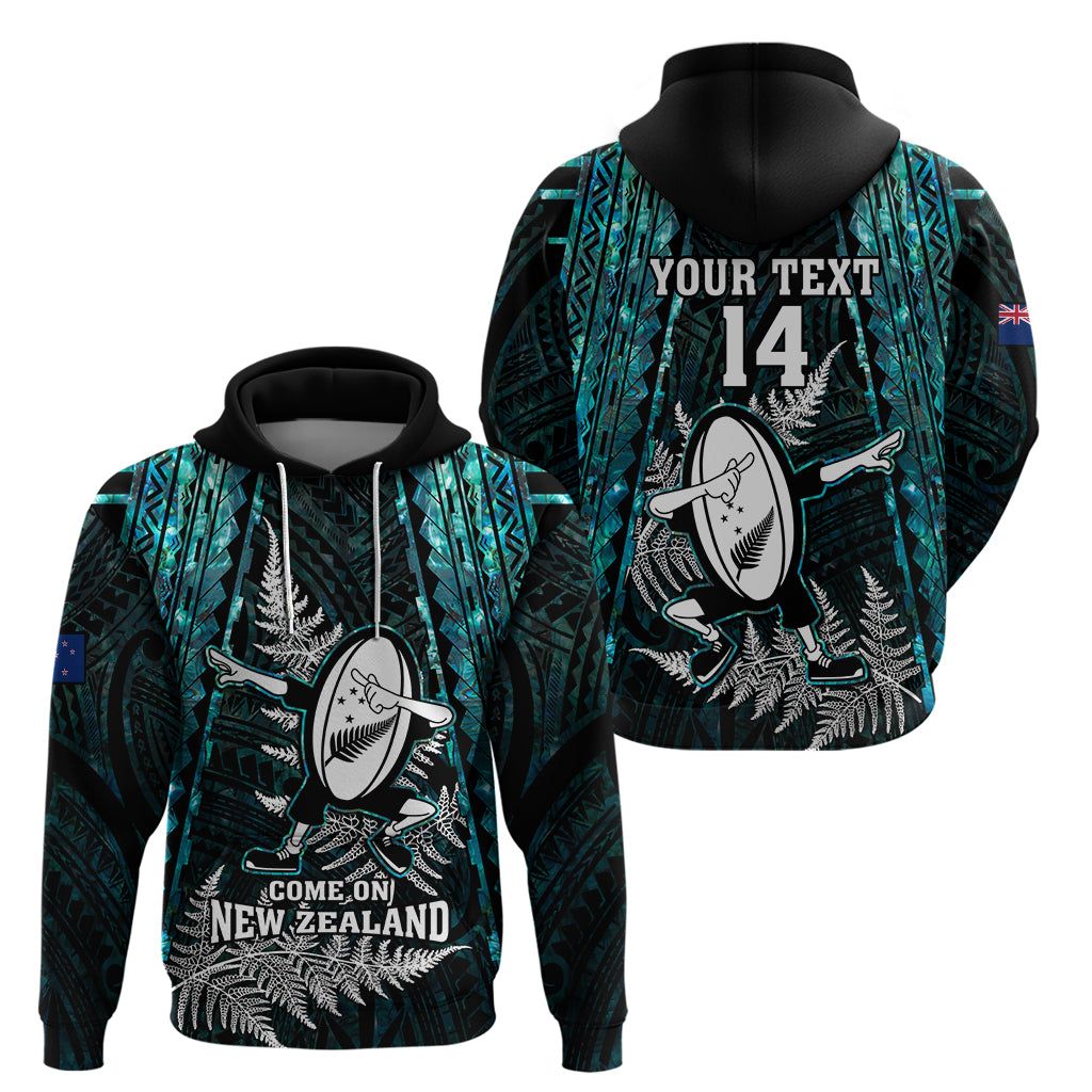 Custom New Zealand Silver Fern Rugby Hoodie Aotearoa All Black Dabbing Ball With Maori Paua Shell - Vibe Hoodie Shop