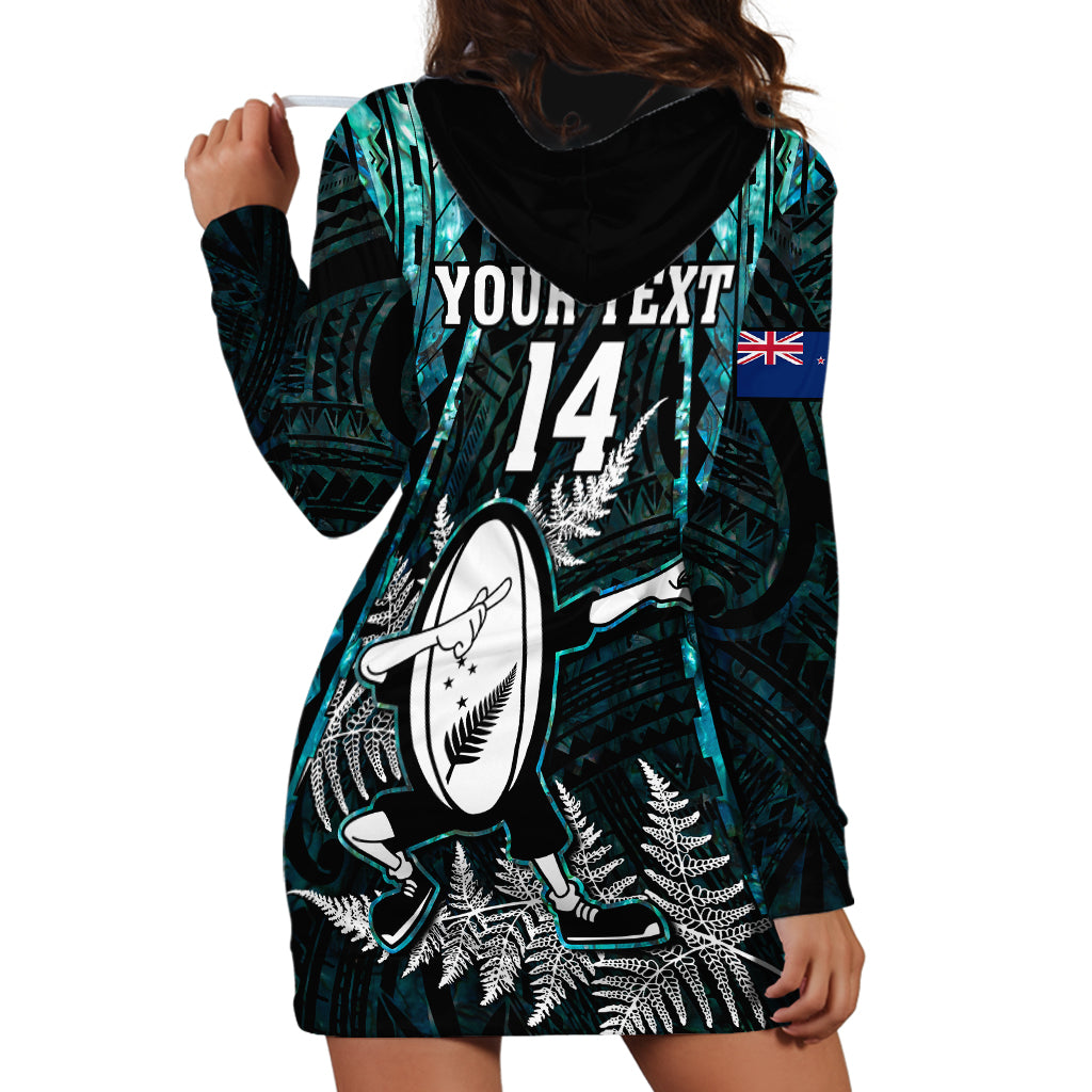 Custom New Zealand Silver Fern Rugby Hoodie Dress Aotearoa All Black Dabbing Ball With Maori Paua Shell - Vibe Hoodie Shop