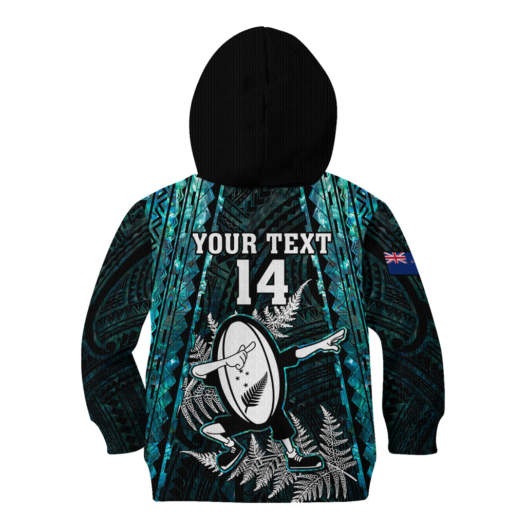 Custom New Zealand Silver Fern Rugby Kid Hoodie Aotearoa All Black Dabbing Ball With Maori Paua Shell - Vibe Hoodie Shop