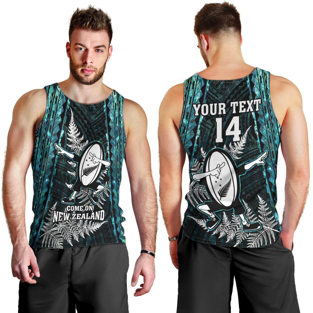 Custom New Zealand Silver Fern Rugby Men Tank Top Aotearoa All Black Dabbing Ball With Maori Paua Shell - Vibe Hoodie Shop