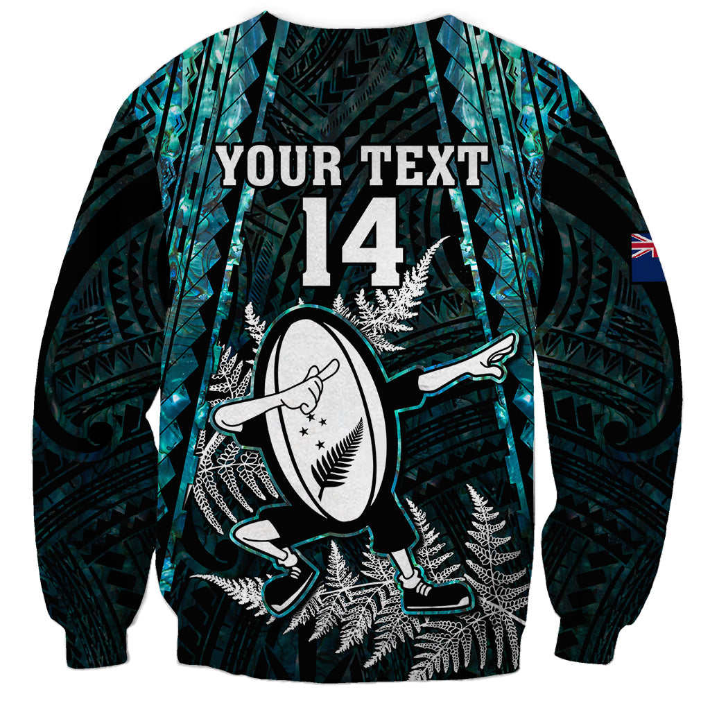 Custom New Zealand Silver Fern Rugby Sweatshirt Aotearoa All Black Dabbing Ball With Maori Paua Shell - Vibe Hoodie Shop