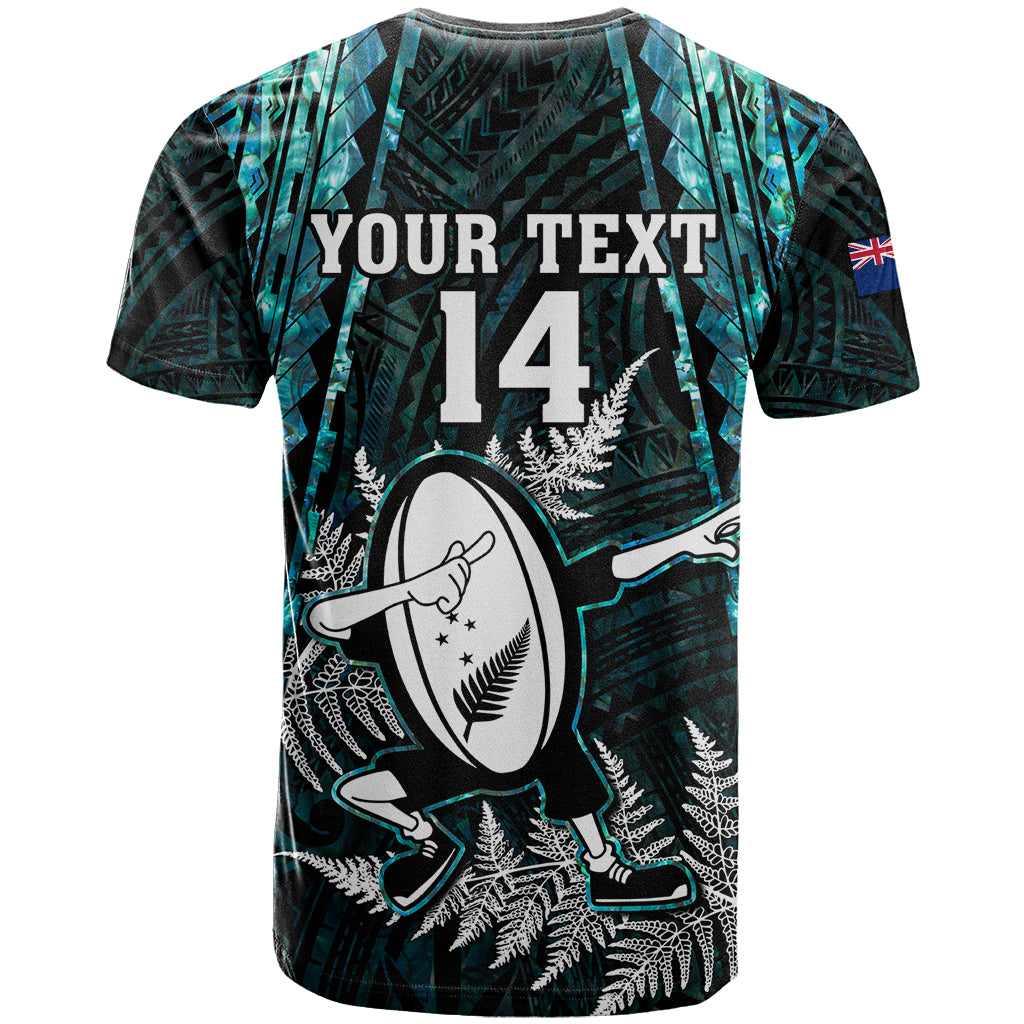 Custom New Zealand Silver Fern Rugby T Shirt Aotearoa All Black Dabbing Ball With Maori Paua Shell - Vibe Hoodie Shop