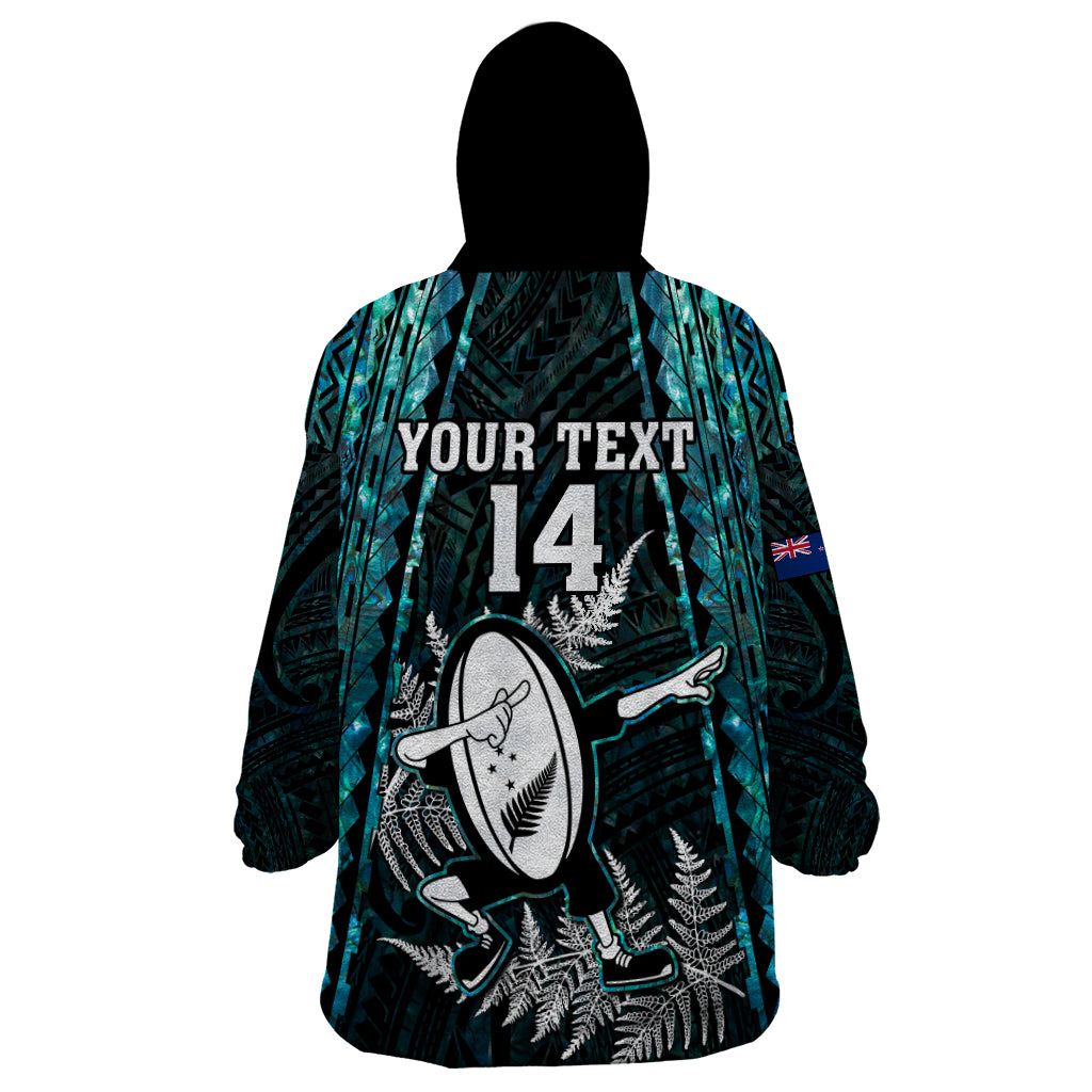 Custom New Zealand Silver Fern Rugby Wearable Blanket Hoodie Aotearoa All Black Dabbing Ball With Maori Paua Shell - Vibe Hoodie Shop