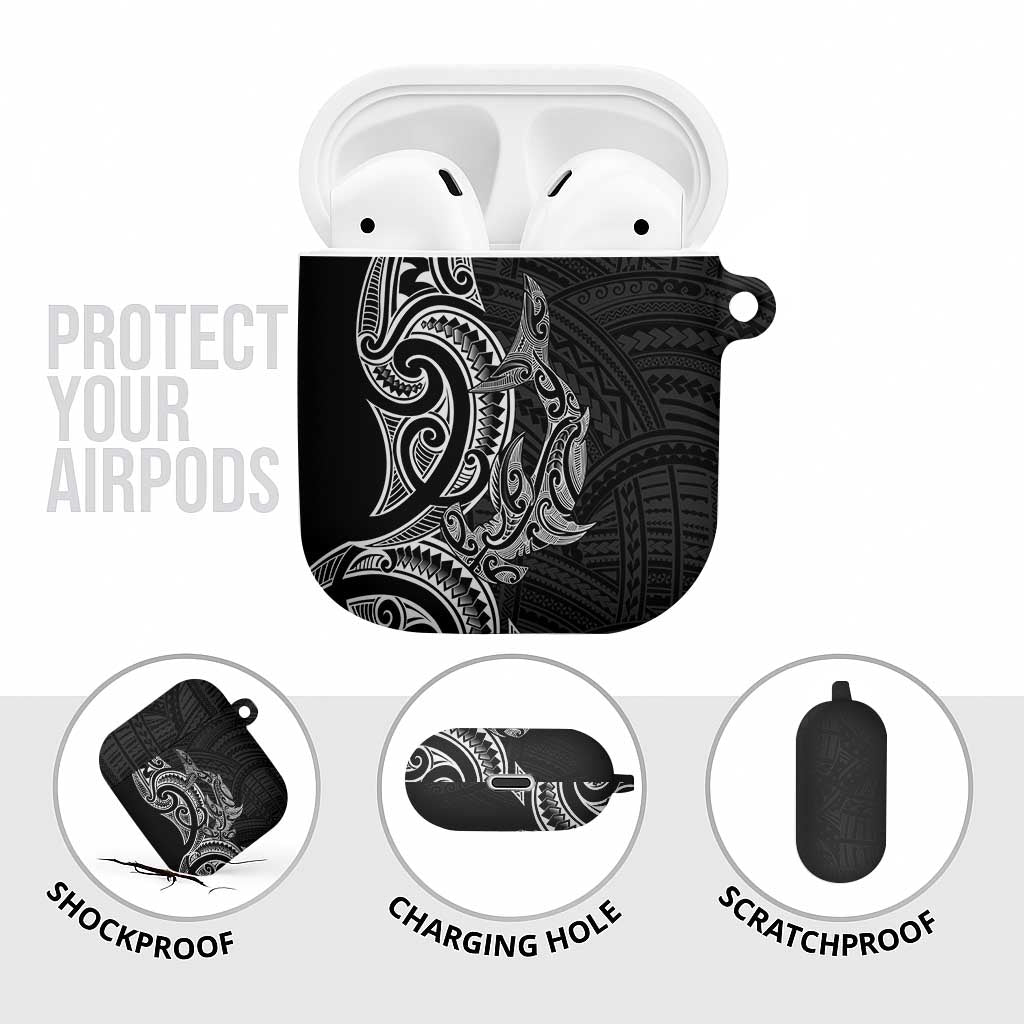 New Zealand Hammerhead Shark AirPods Case Maori Haehae Mangopare Black - Vibe Hoodie