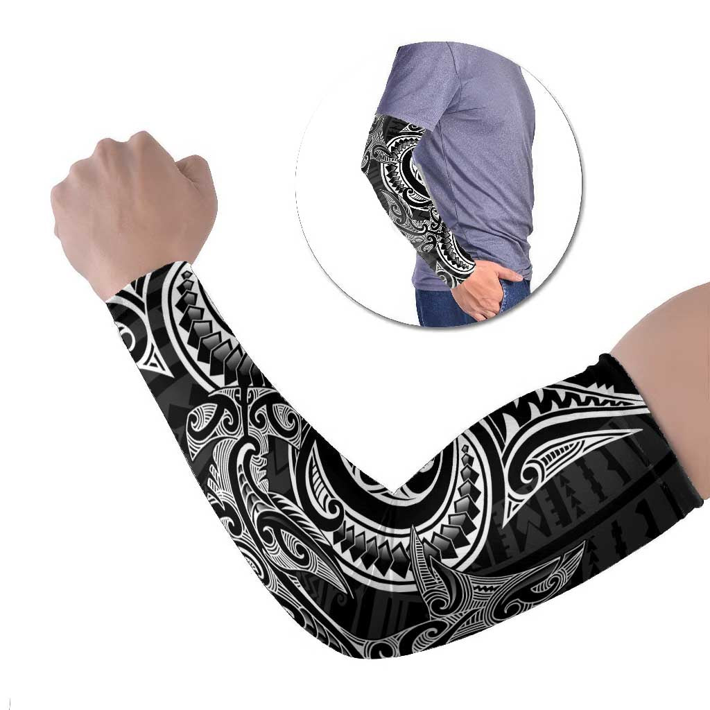 New Zealand Hammerhead Shark Arm Sleeves Maori Haehae Mangopare Black - Vibe Hoodie