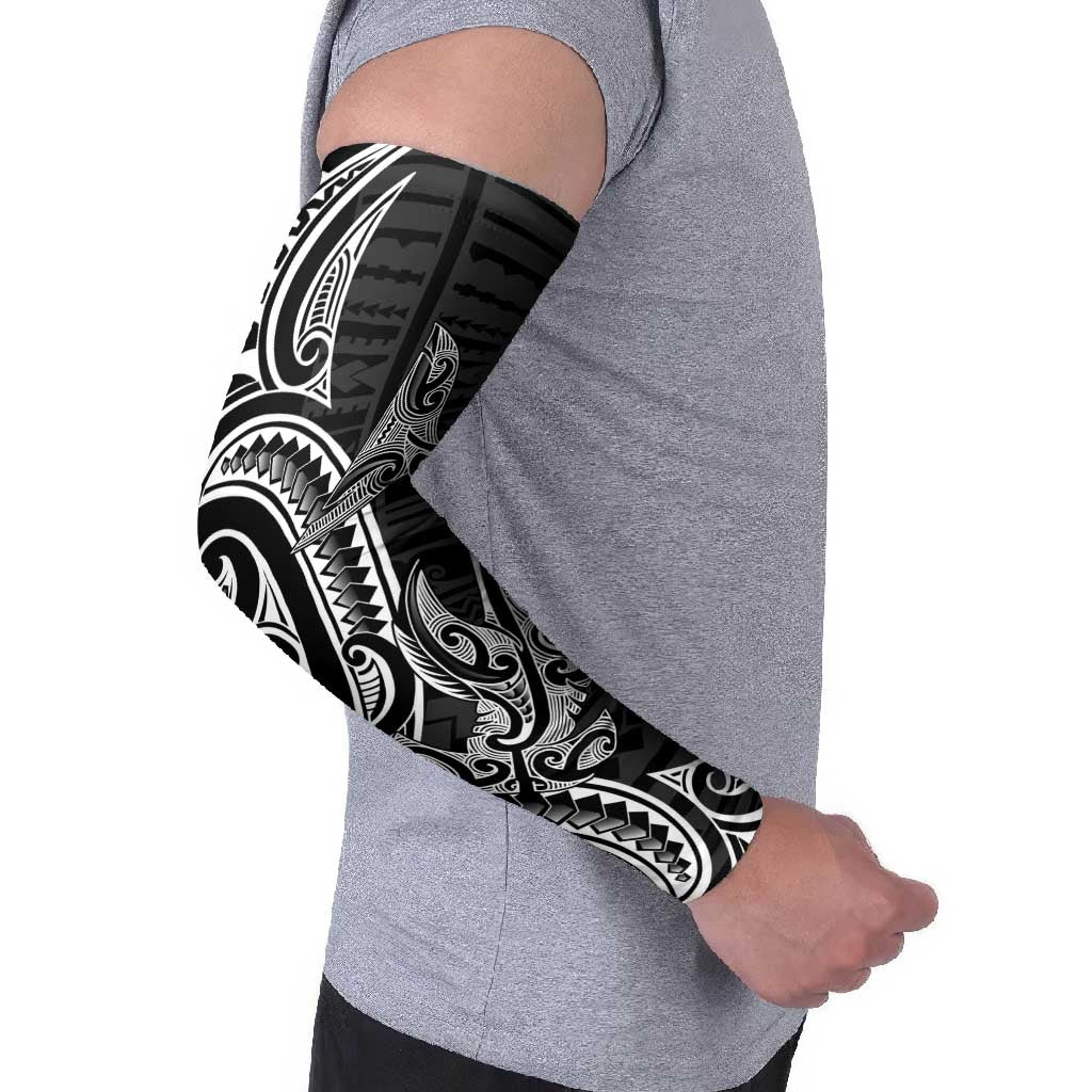 New Zealand Hammerhead Shark Arm Sleeves Maori Haehae Mangopare Black - Vibe Hoodie