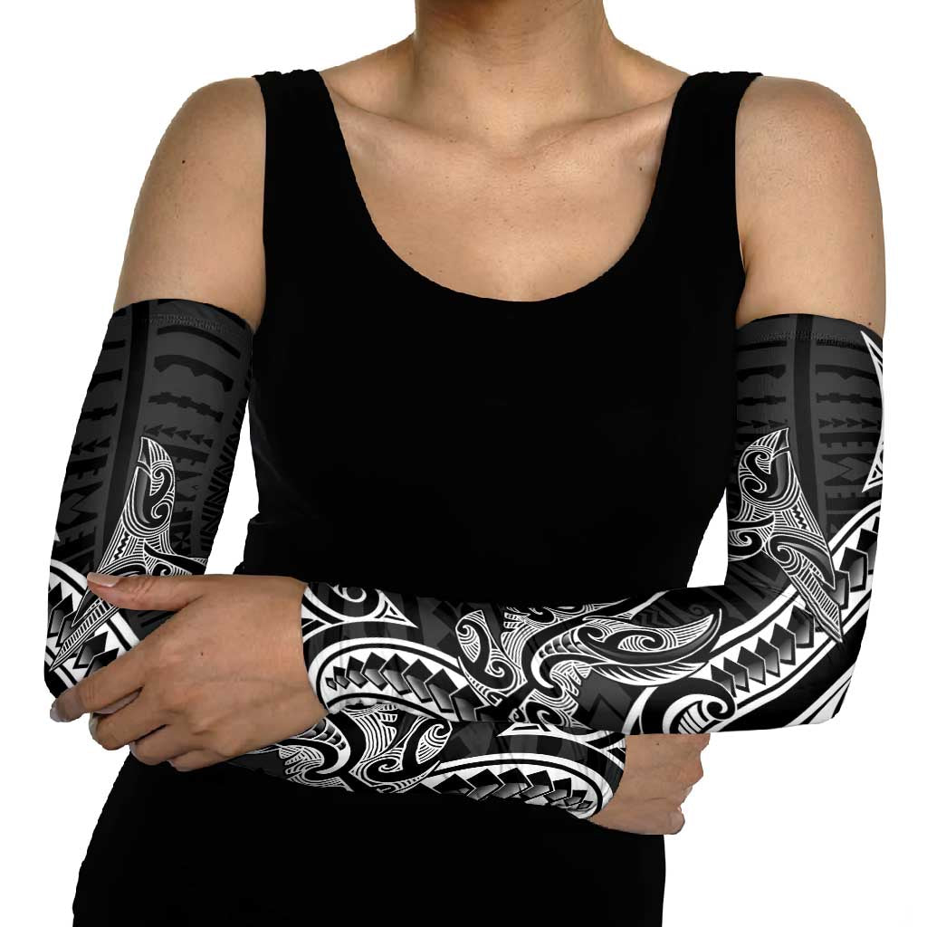 New Zealand Hammerhead Shark Arm Sleeves Maori Haehae Mangopare Black - Vibe Hoodie