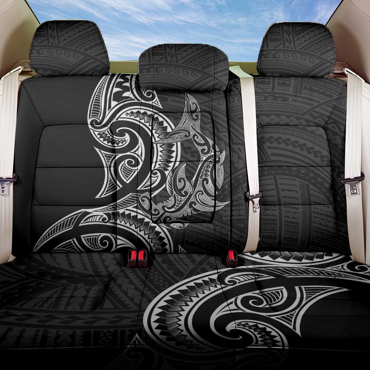New Zealand Hammerhead Shark Back Car Seat Cover Maori Haehae Mangopare Black - Vibe Hoodie