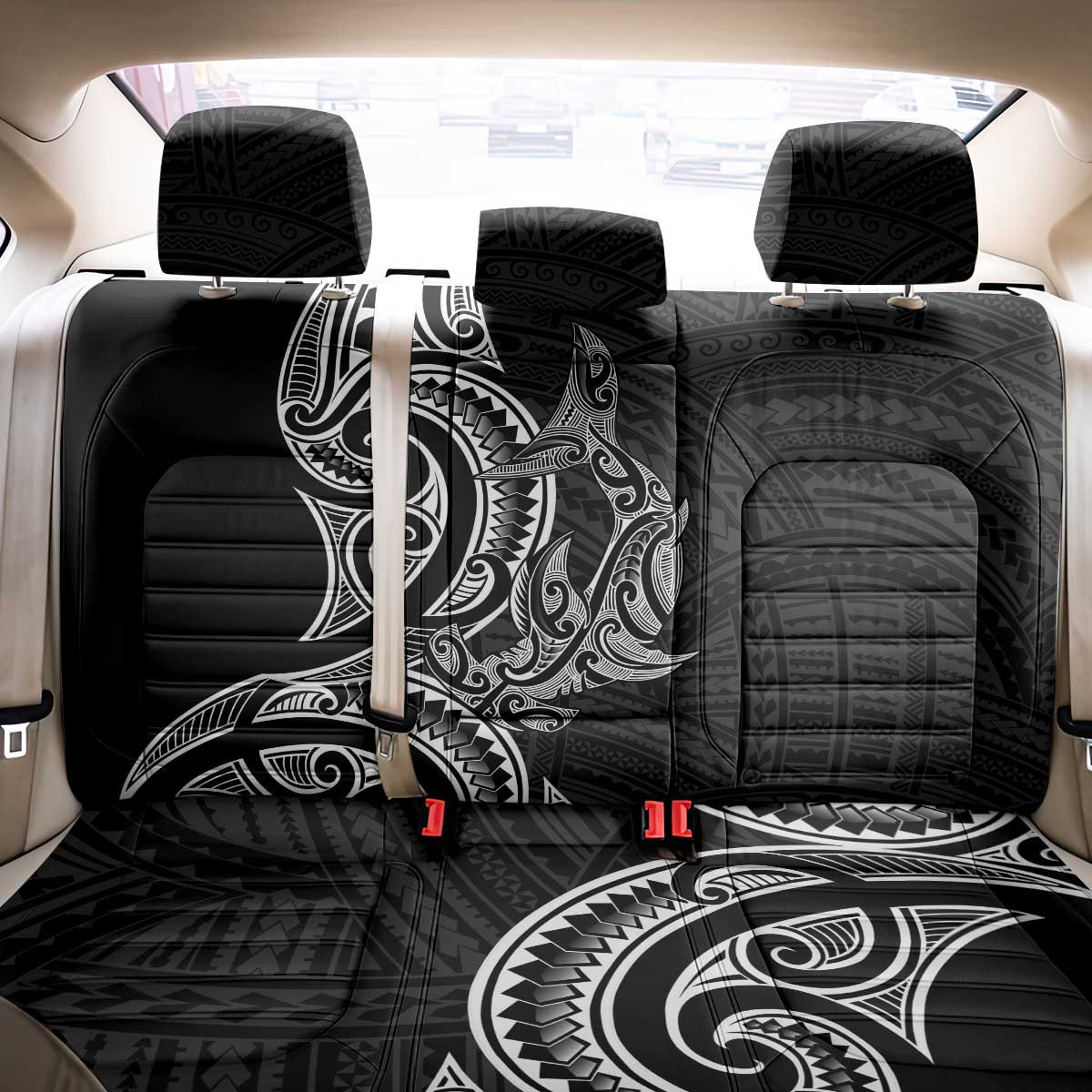New Zealand Hammerhead Shark Back Car Seat Cover Maori Haehae Mangopare Black - Vibe Hoodie