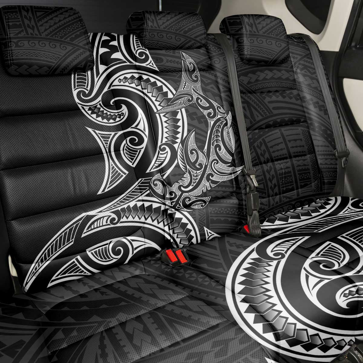 New Zealand Hammerhead Shark Back Car Seat Cover Maori Haehae Mangopare Black - Vibe Hoodie