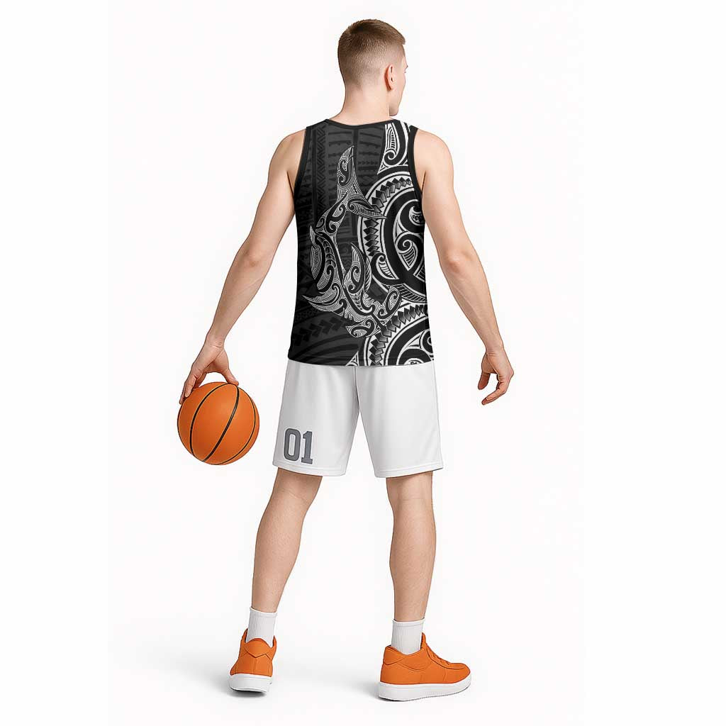 New Zealand Hammerhead Shark Basketball Jersey Maori Haehae Mangopare Black - Vibe Hoodie