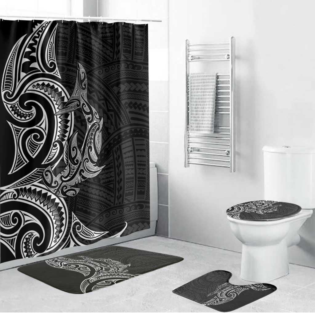 New Zealand Hammerhead Shark Bathroom Set Maori Haehae Mangopare Black - Vibe Hoodie