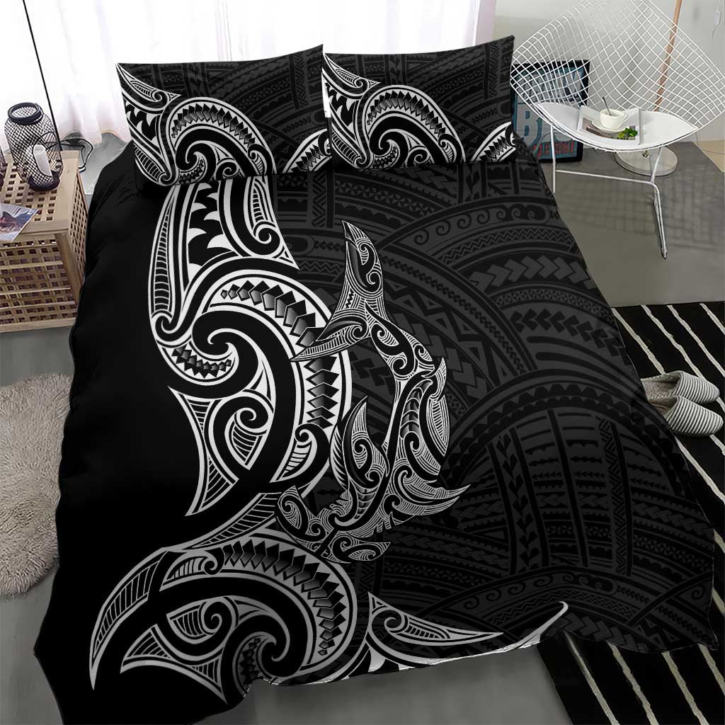 New Zealand Hammerhead Shark Bedding Set Maori Haehae Mangopare Black - Vibe Hoodie