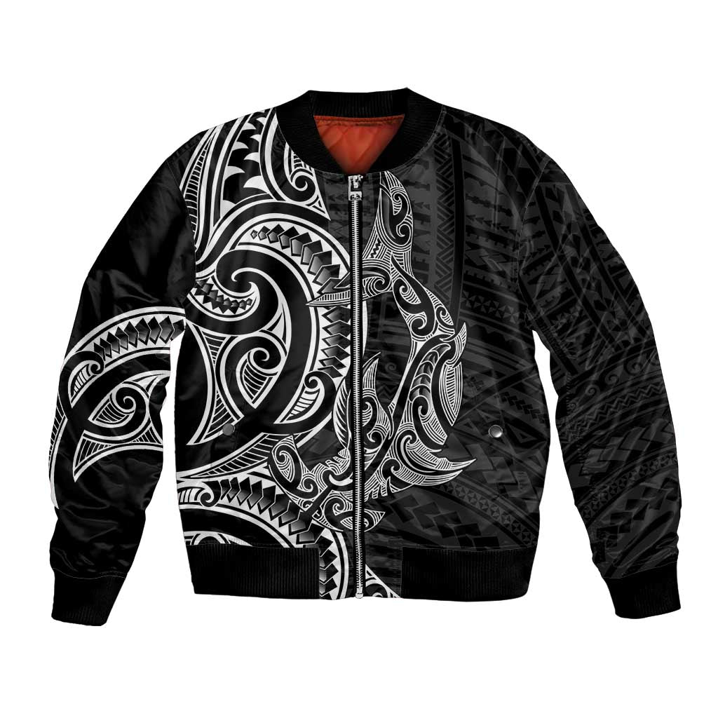 New Zealand Hammerhead Shark Bomber Jacket Maori Haehae Mangopare Black - Vibe Hoodie
