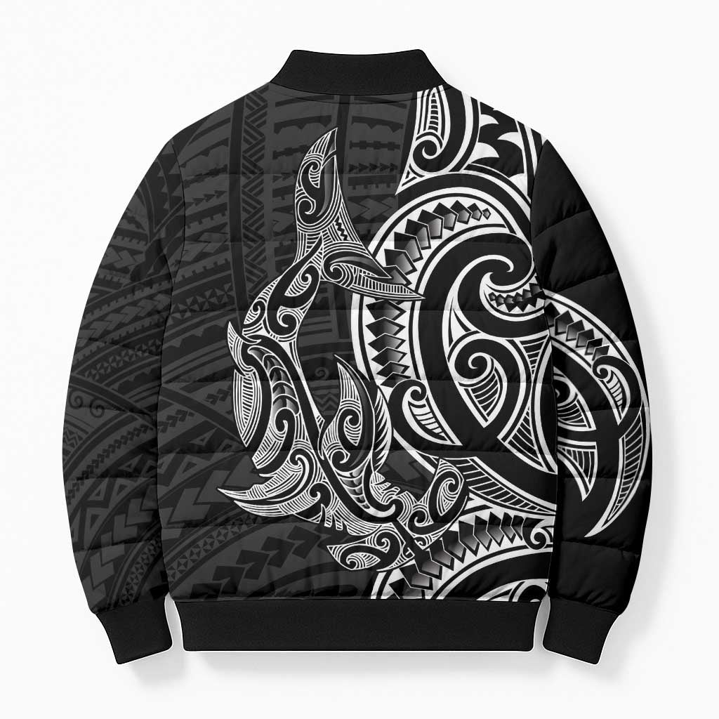 New Zealand Hammerhead Shark Bomber Puffer Jacket Maori Haehae Mangopare Black - Vibe Hoodie