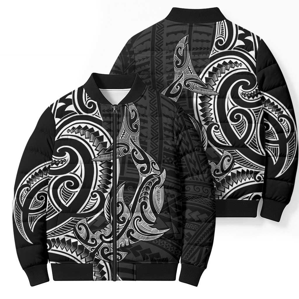 New Zealand Hammerhead Shark Bomber Puffer Jacket Maori Haehae Mangopare Black - Vibe Hoodie