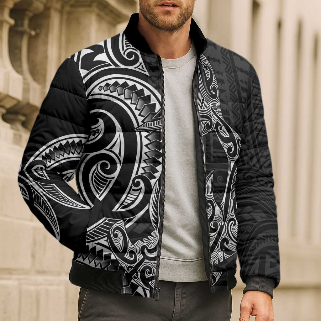 New Zealand Hammerhead Shark Bomber Puffer Jacket Maori Haehae Mangopare Black - Vibe Hoodie