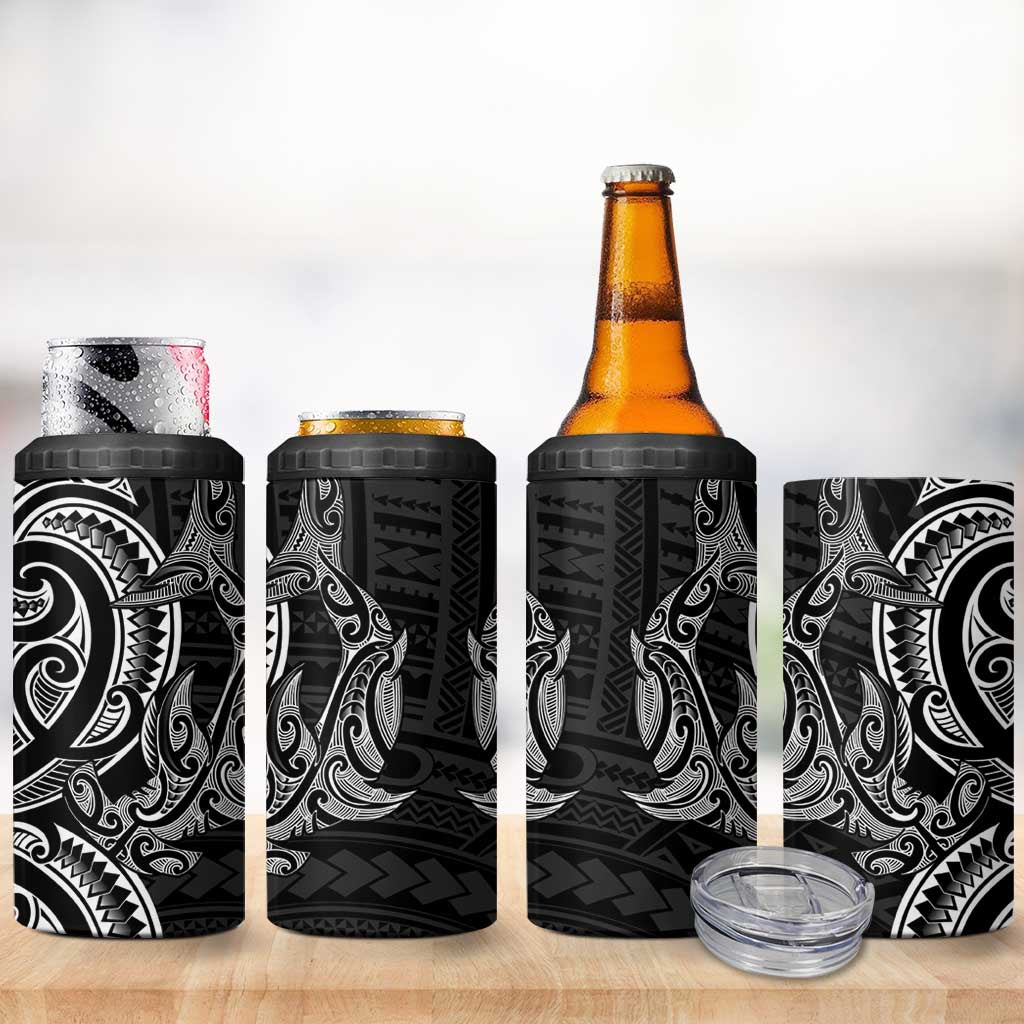New Zealand Hammerhead Shark 4 in 1 Can Cooler Tumbler Maori Haehae Mangopare Black - Vibe Hoodie