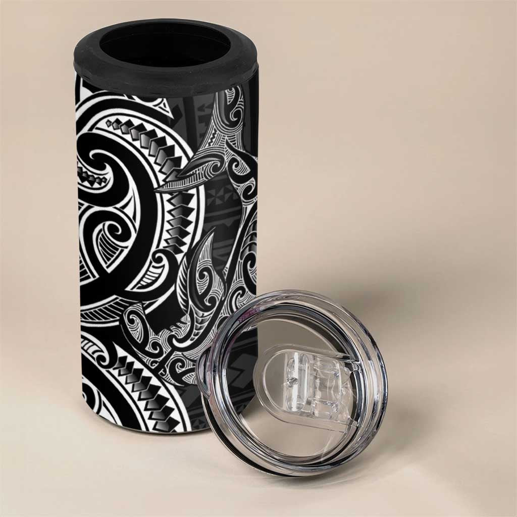 New Zealand Hammerhead Shark 4 in 1 Can Cooler Tumbler Maori Haehae Mangopare Black - Vibe Hoodie