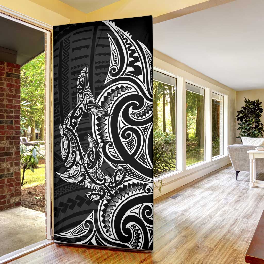 New Zealand Hammerhead Shark Door Cover Maori Haehae Mangopare Black - Vibe Hoodie